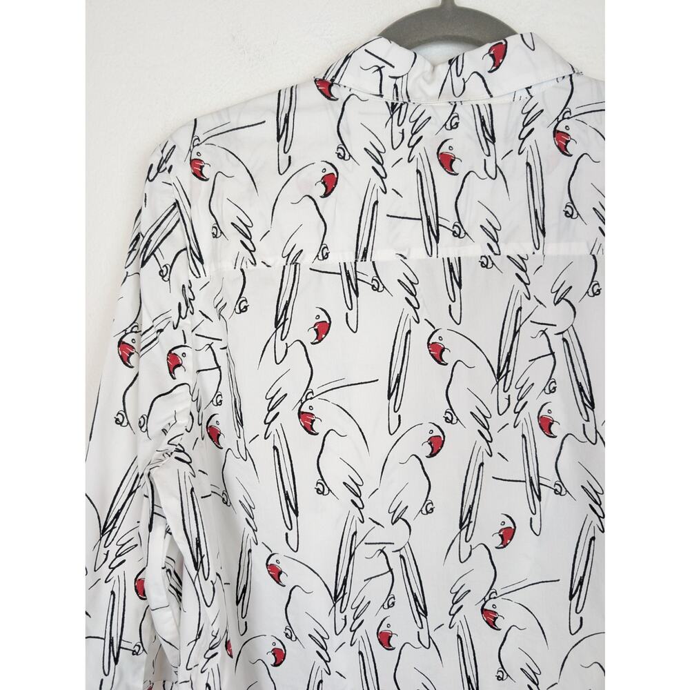 Chicos Top Amazon Parrots Print Tie Front Popover Alabaster Novelty White Size M - Picture 5 of 10